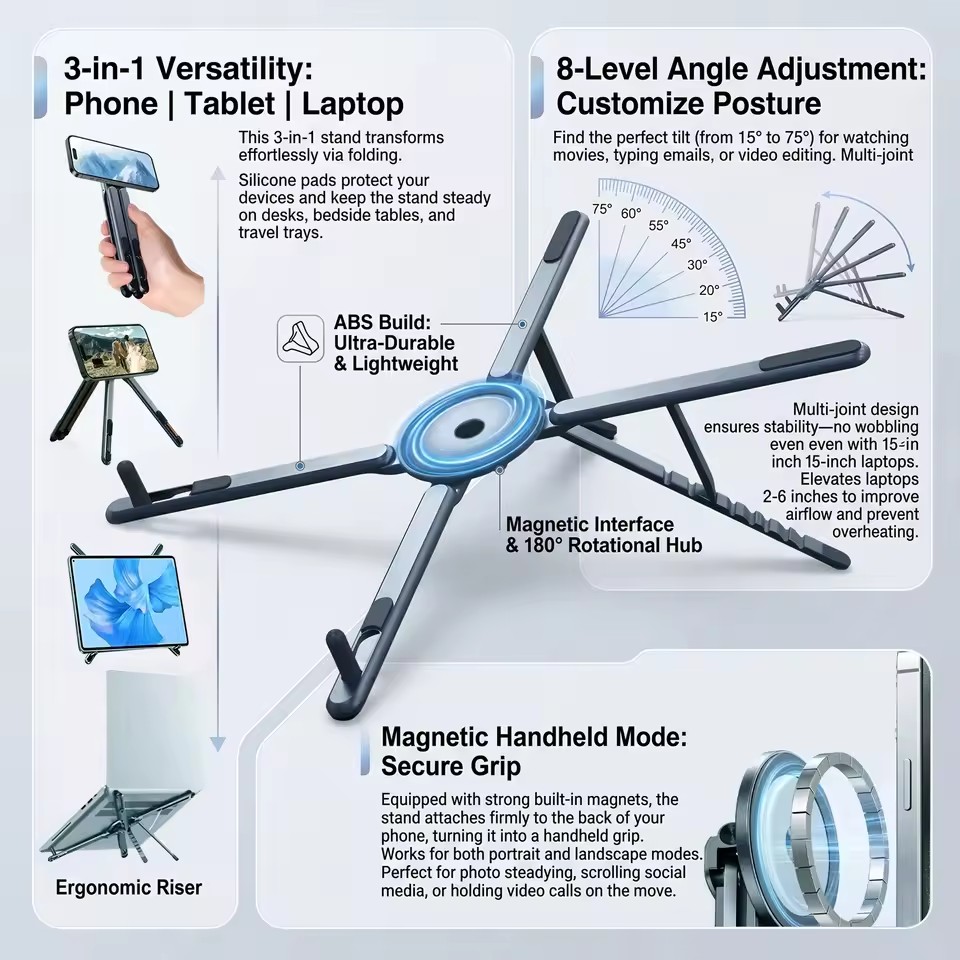 휴대용 자석식 폰 홀더 & 셀카봉 3-in-1 접이식  - Stand Lighting Photography 리뷰 및 가격