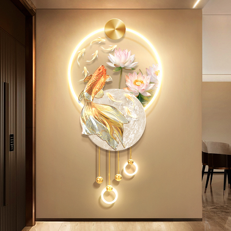 홈 장식 잉어 물고기 입구 장식 그림 연꽃 복도 복도  - Photography Lighting Wall 리뷰 및 가격